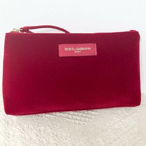 Dolce & Gabbana Beauty Red Velour Cosmetic Zip Pouch Bag Clutch